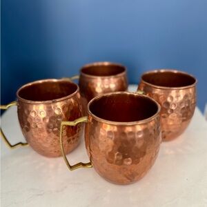 Hammered Copper Mugs Set of 4 with Brass Handles Moscow Mule